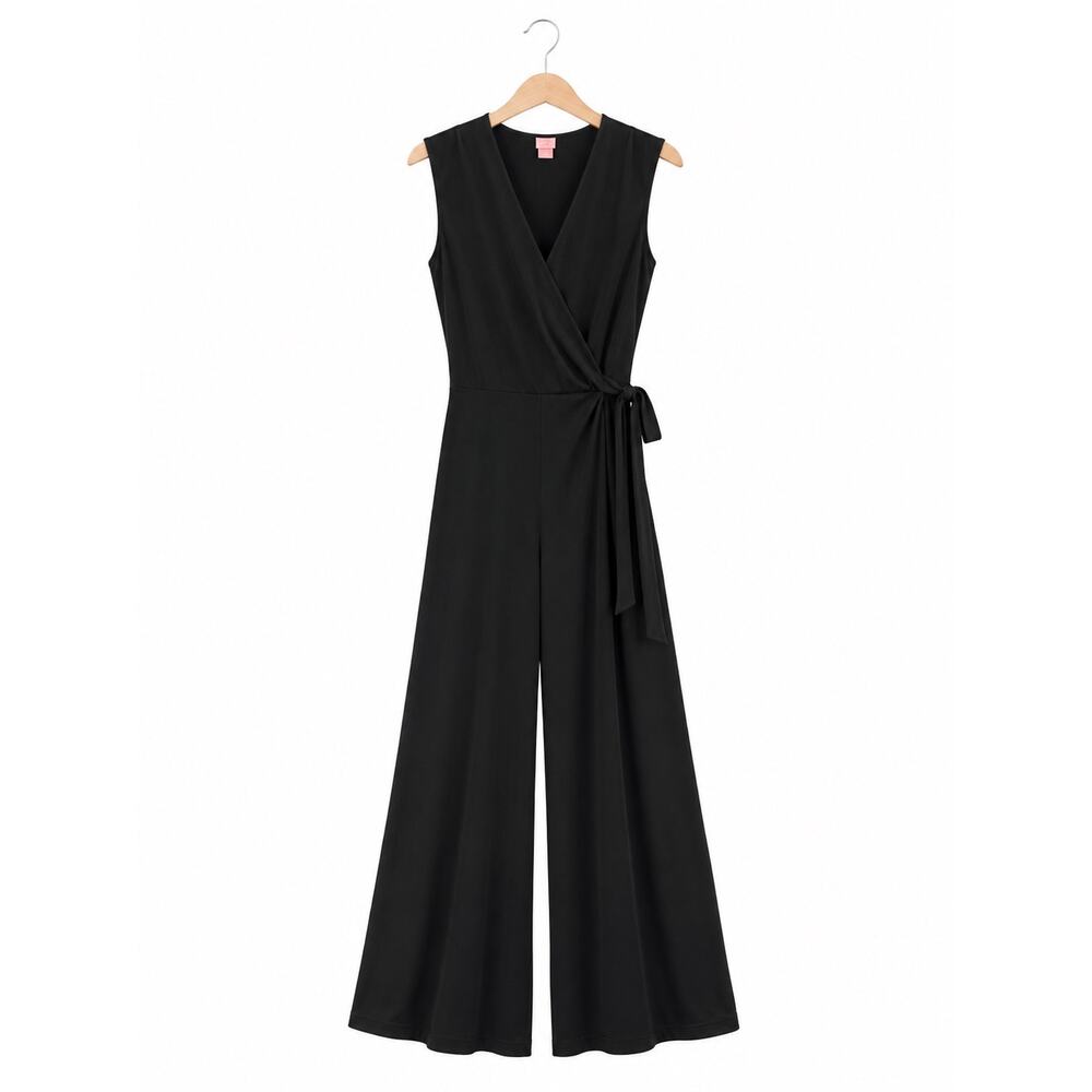 NOM Maternity Black Wrap Jumpsuit Size S Bamboo Rayon Nursing Wide Leg